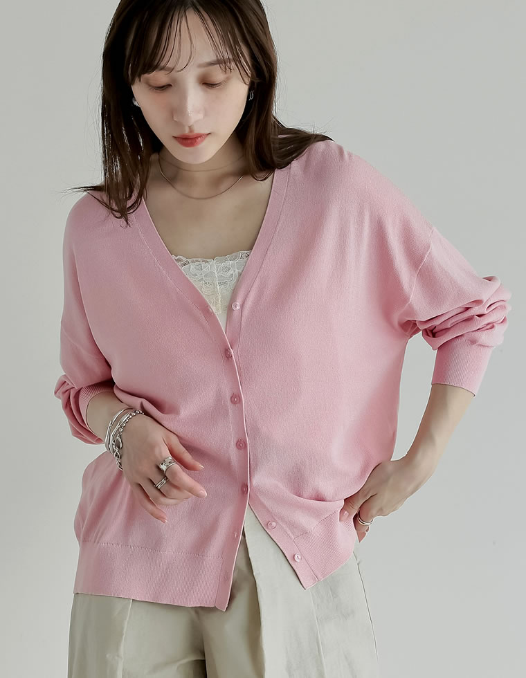 涼感麻タッチシアーニットオーバーサイズカーディガン