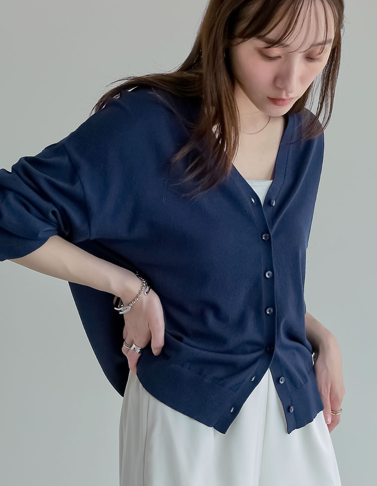 涼感麻タッチシアーニットオーバーサイズカーディガン