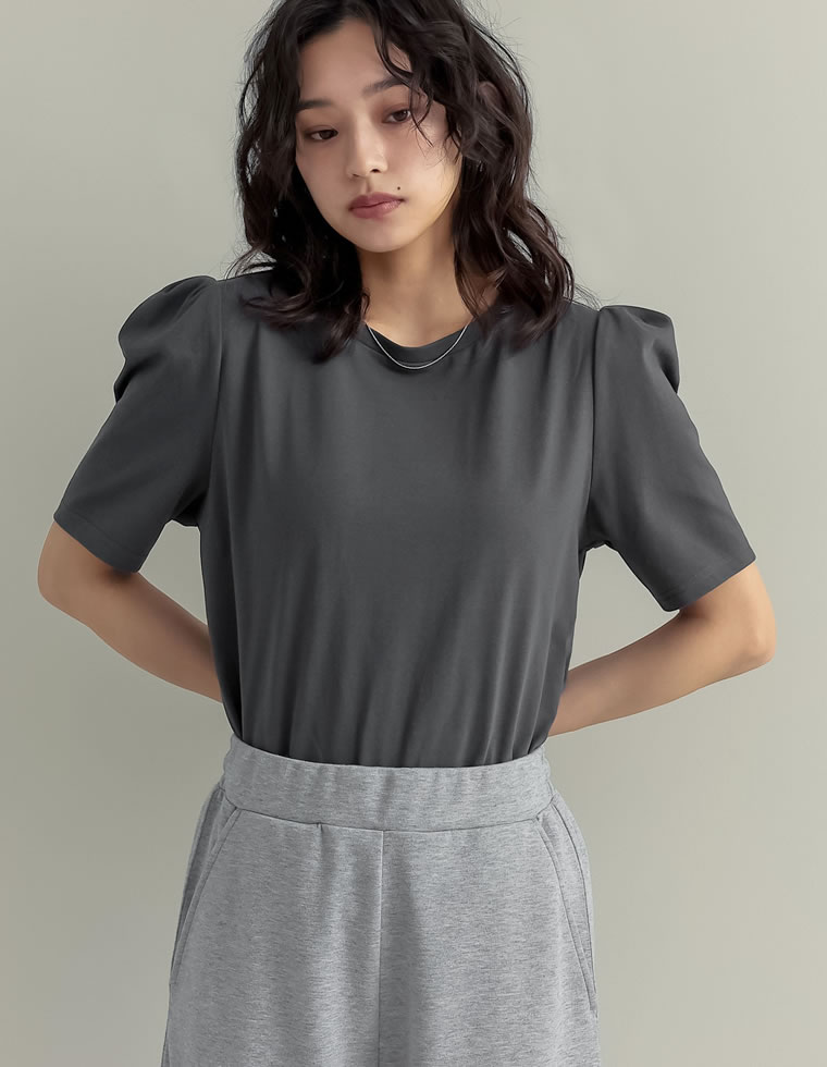 無地orボーダーパワショルデザインカットソーTシャツ