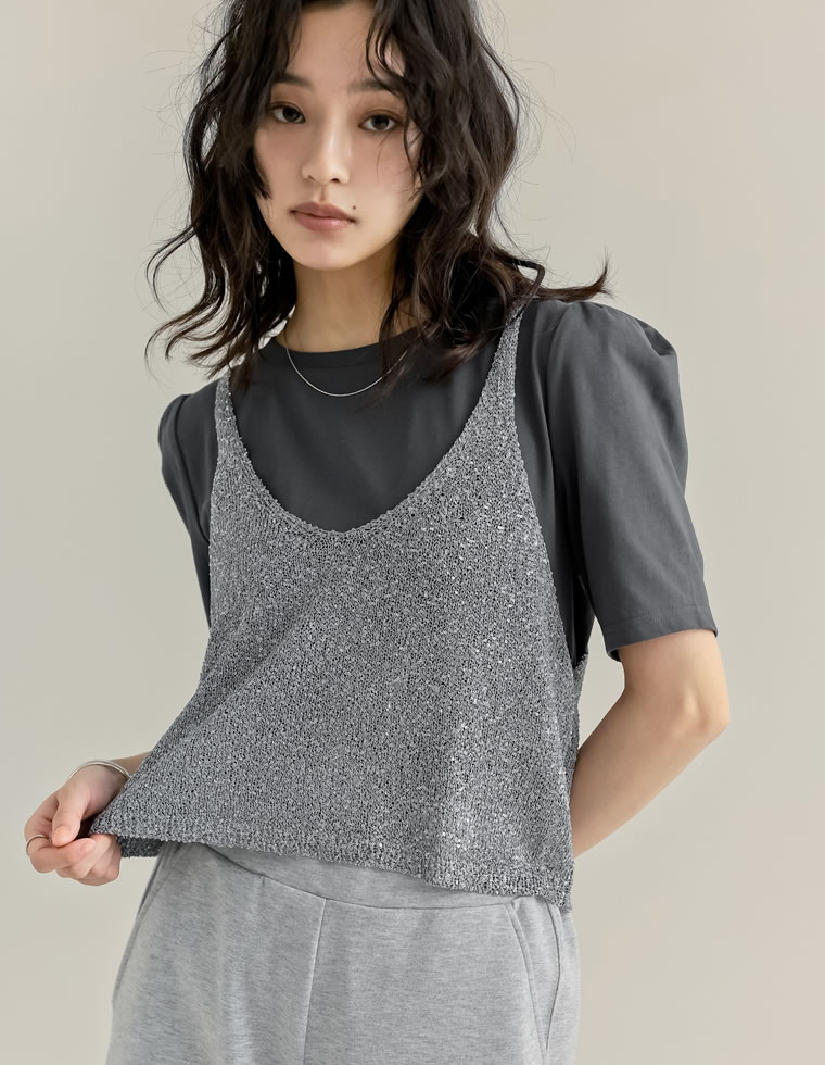 無地orボーダーパワショルデザインカットソーTシャツ