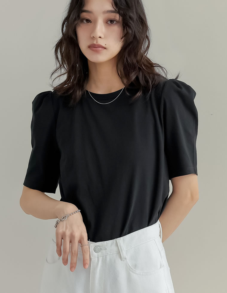 無地orボーダーパワショルデザインカットソーTシャツ