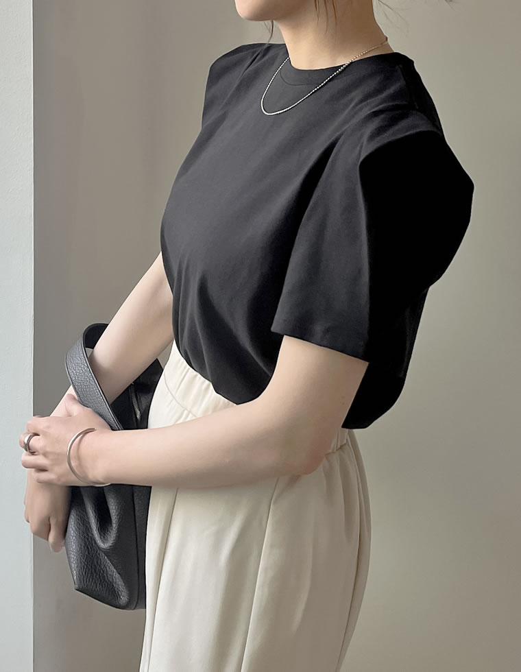 無地orボーダーパワショルデザインカットソーTシャツ