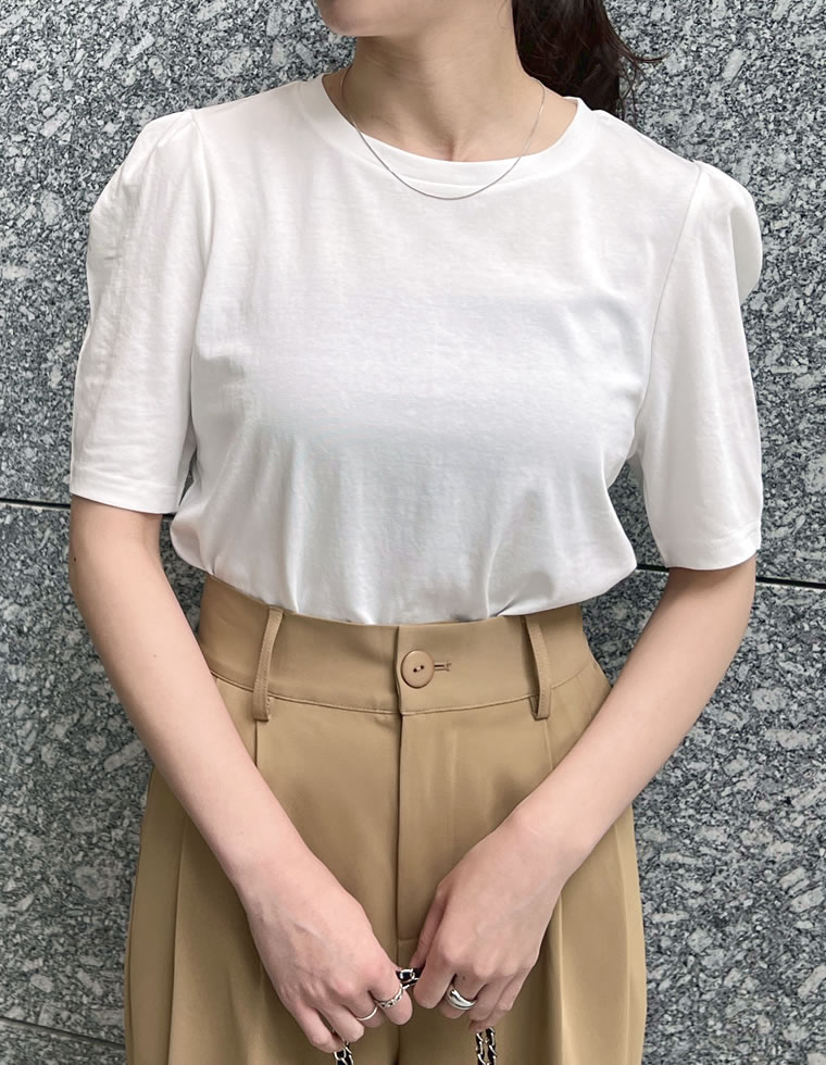 無地orボーダーパワショルデザインカットソーTシャツ