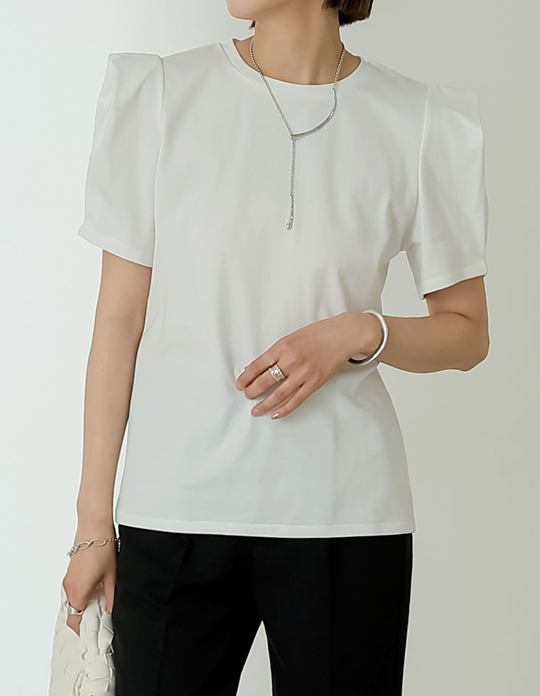 無地orボーダーパワショルデザインカットソーTシャツ