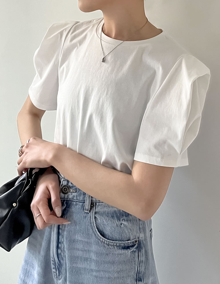 無地orボーダーパワショルデザインカットソーTシャツ