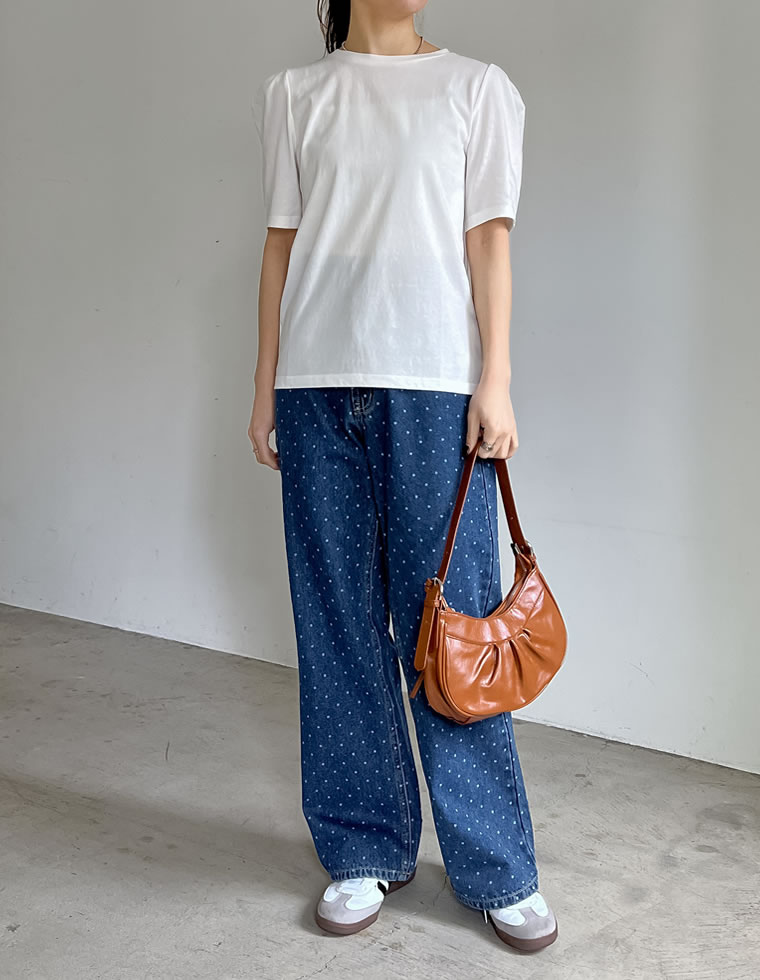 無地orボーダーパワショルデザインカットソーTシャツ