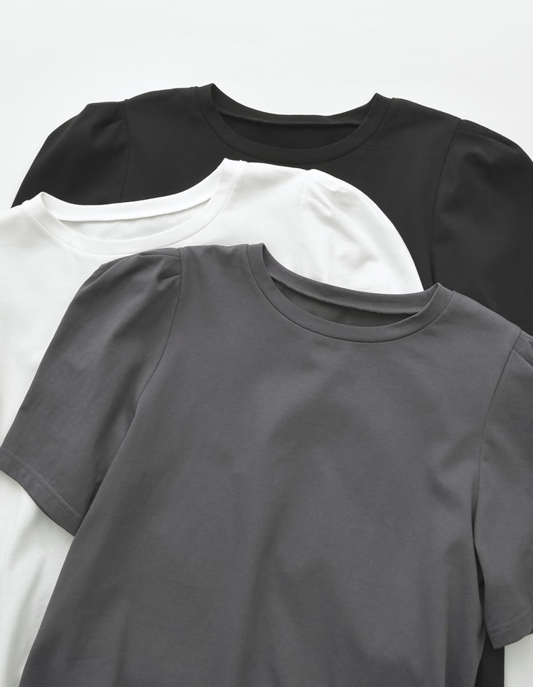 無地orボーダーパワショルデザインカットソーTシャツ