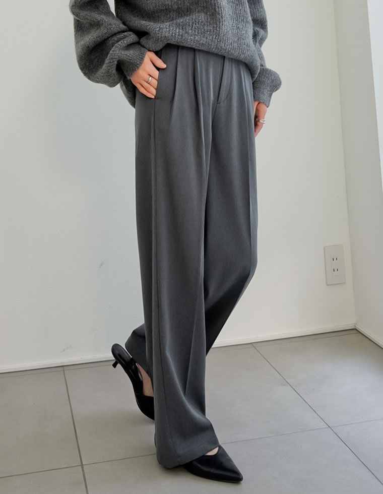 裏微起毛ツータックワイドパンツ