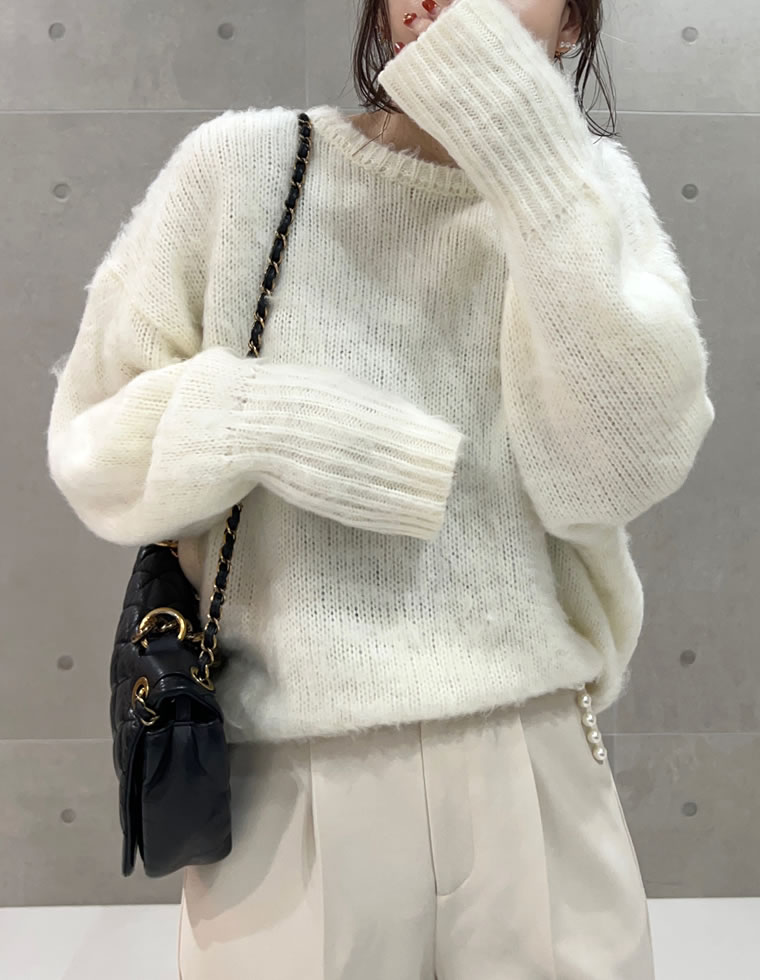 起毛モヘアタッチクルーネックニットプルオーバー