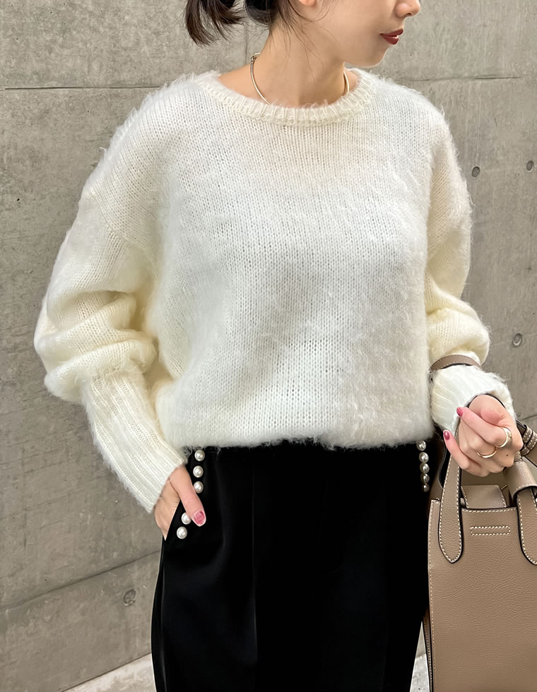 起毛モヘアタッチクルーネックニットプルオーバー