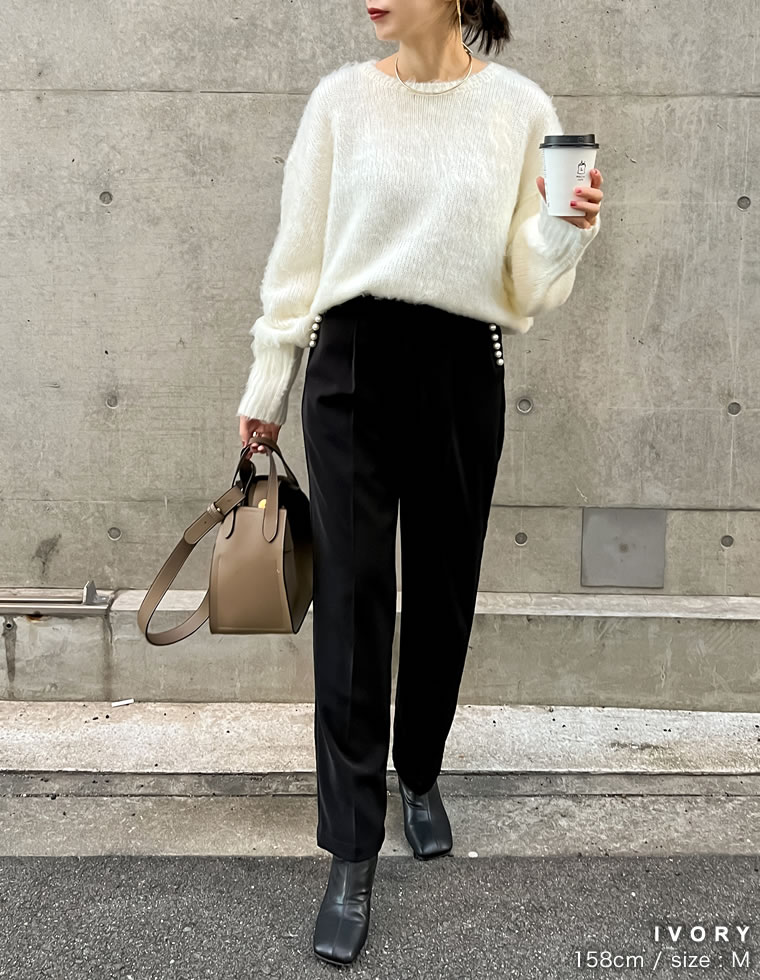 起毛モヘアタッチクルーネックニットプルオーバー