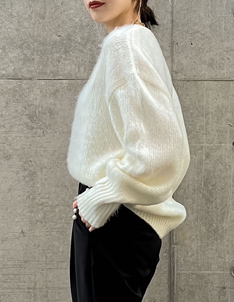 起毛モヘアタッチクルーネックニットプルオーバー