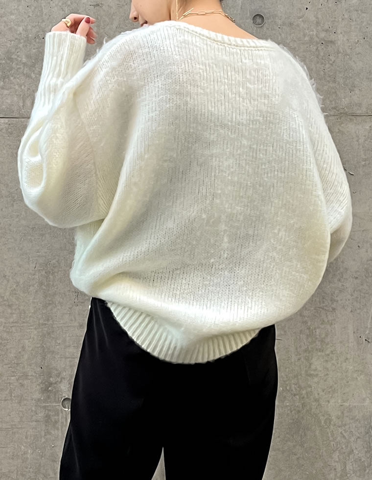起毛モヘアタッチクルーネックニットプルオーバー