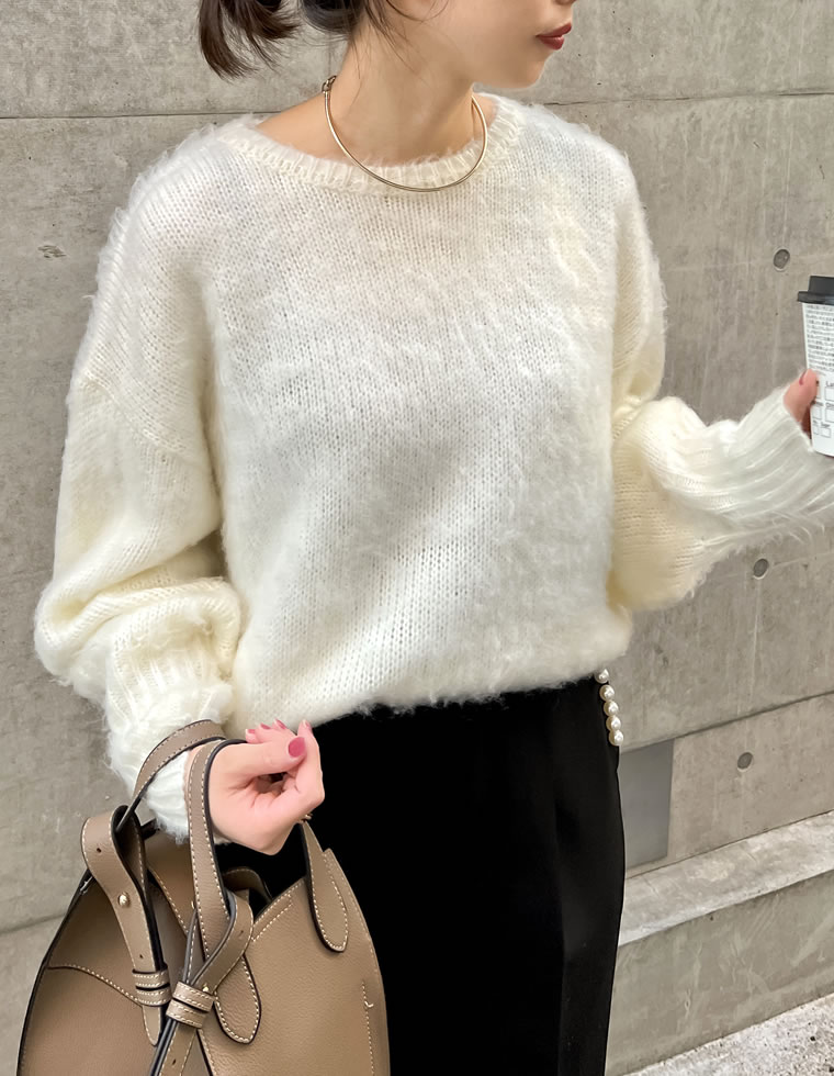 起毛モヘアタッチクルーネックニットプルオーバー