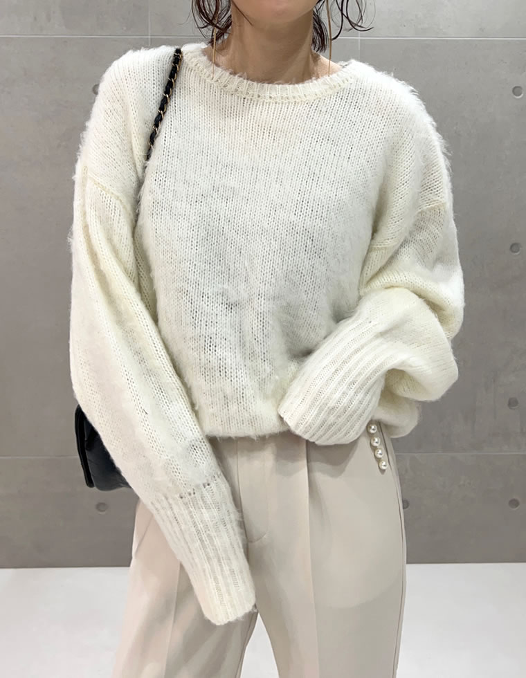起毛モヘアタッチクルーネックニットプルオーバー