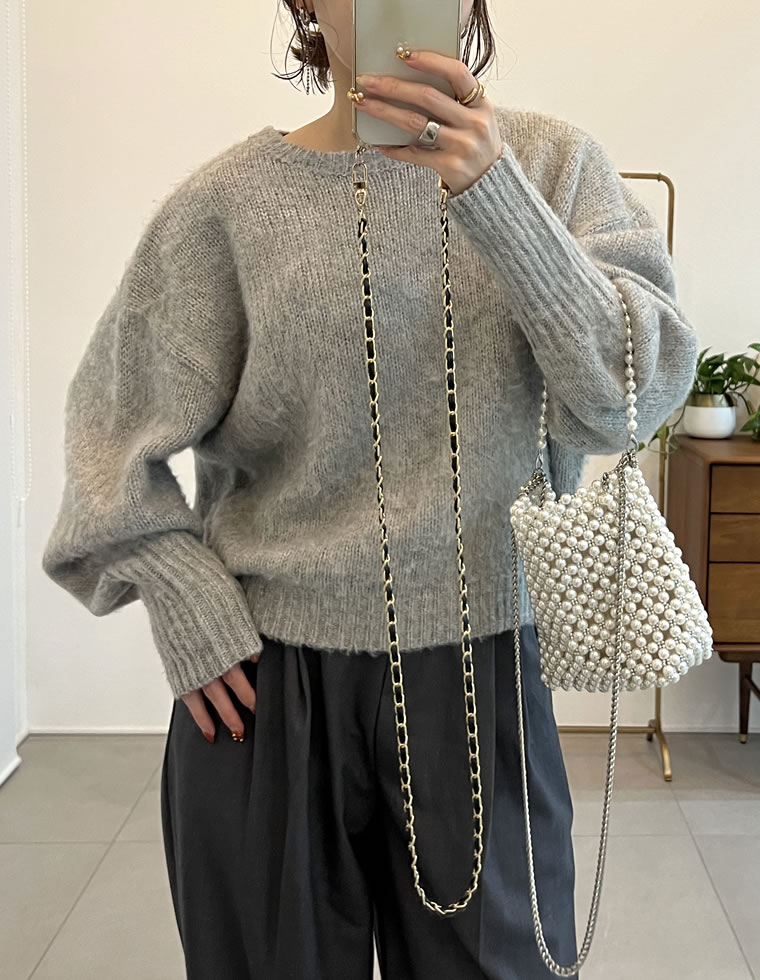起毛モヘアタッチクルーネックニットプルオーバー