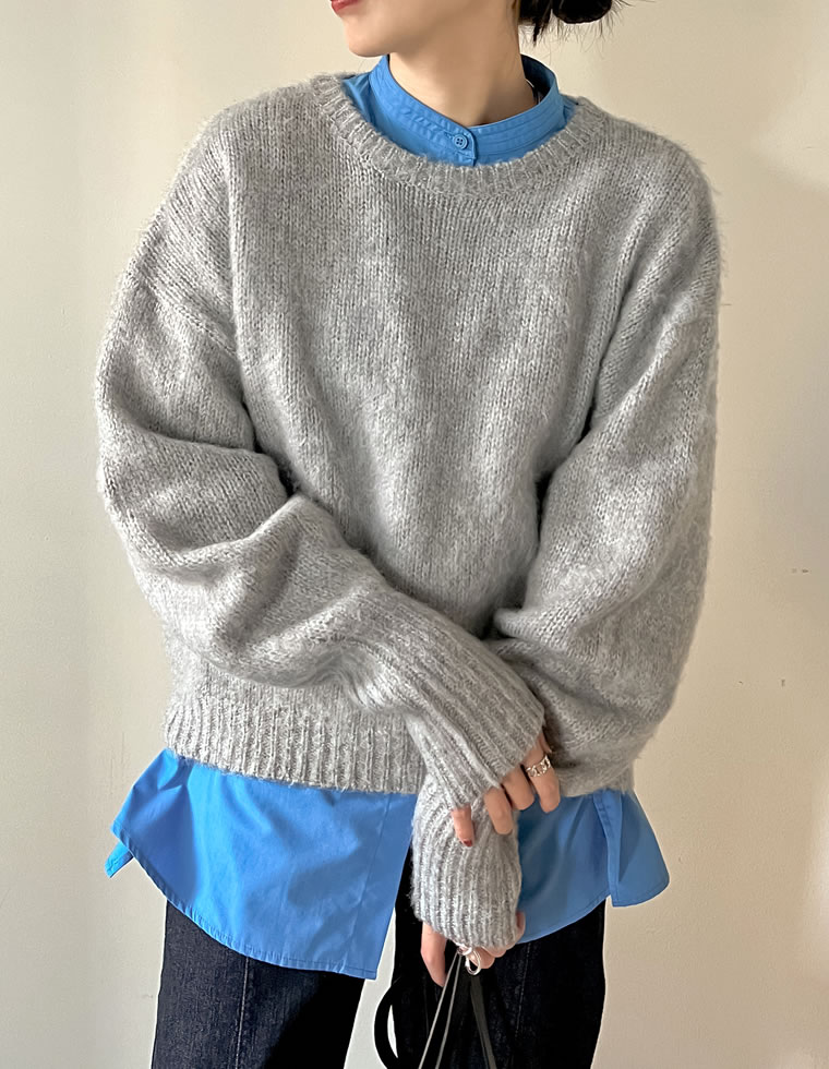 起毛モヘアタッチクルーネックニットプルオーバー