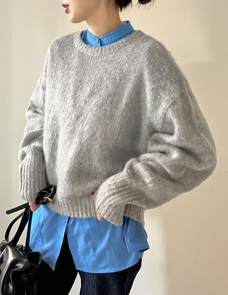 起毛モヘアタッチクルーネックニットプルオーバー
