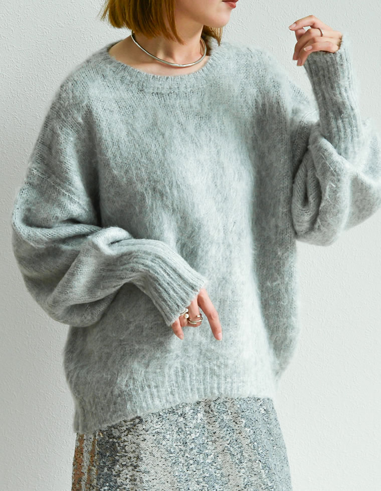 起毛モヘアタッチクルーネックニットプルオーバー