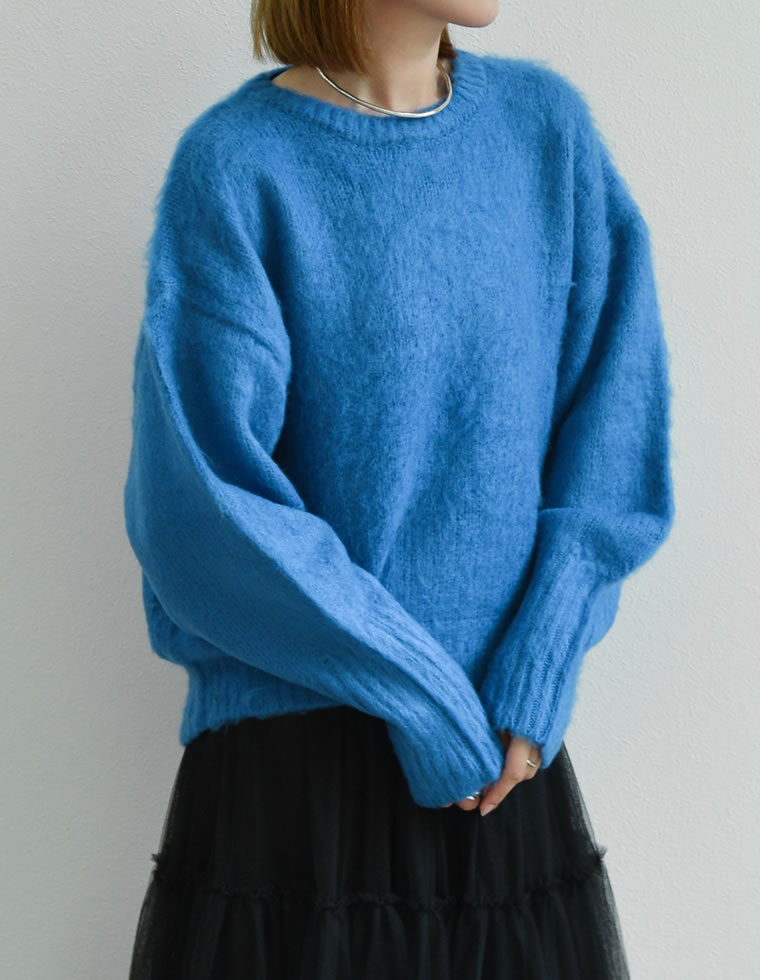 起毛モヘアタッチクルーネックニットプルオーバー