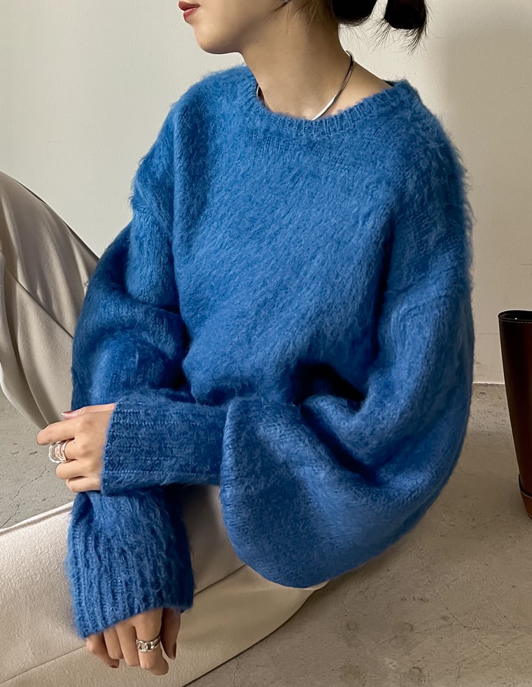 起毛モヘアタッチクルーネックニットプルオーバー