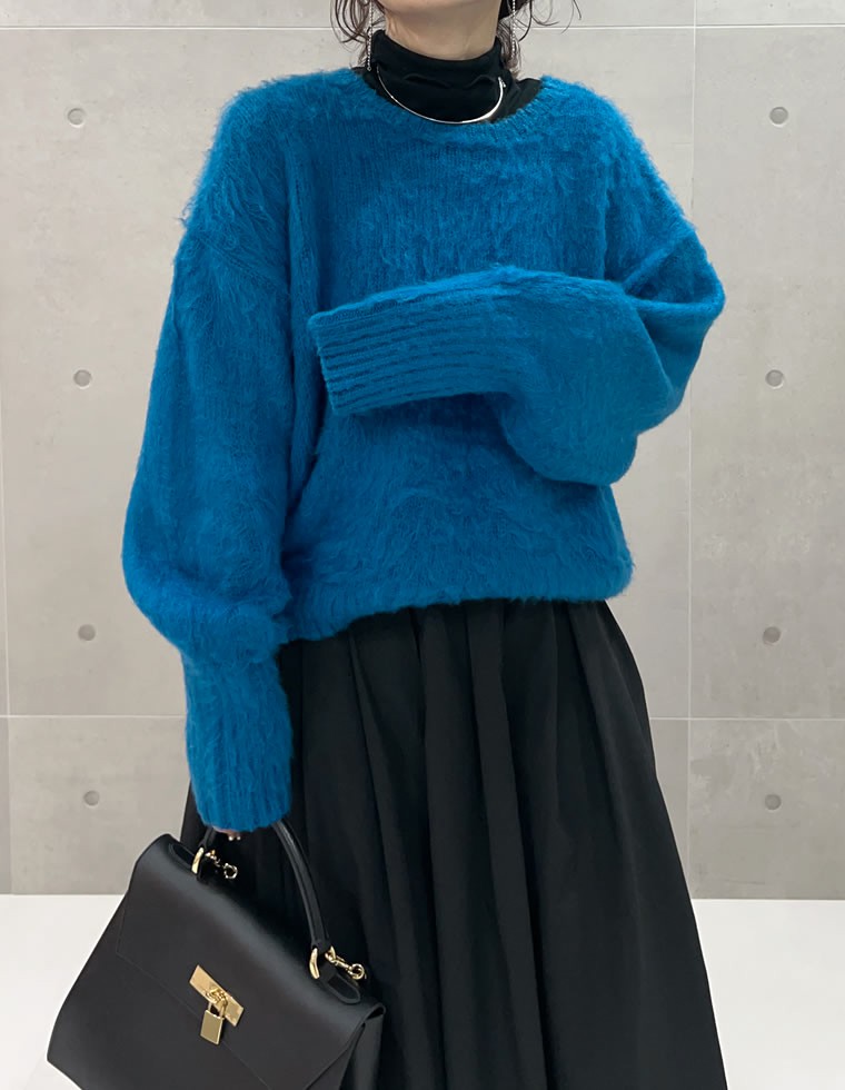 起毛モヘアタッチクルーネックニットプルオーバー