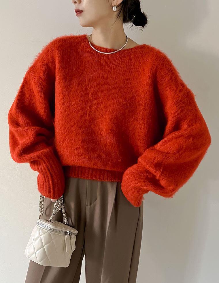 起毛モヘアタッチクルーネックニットプルオーバー