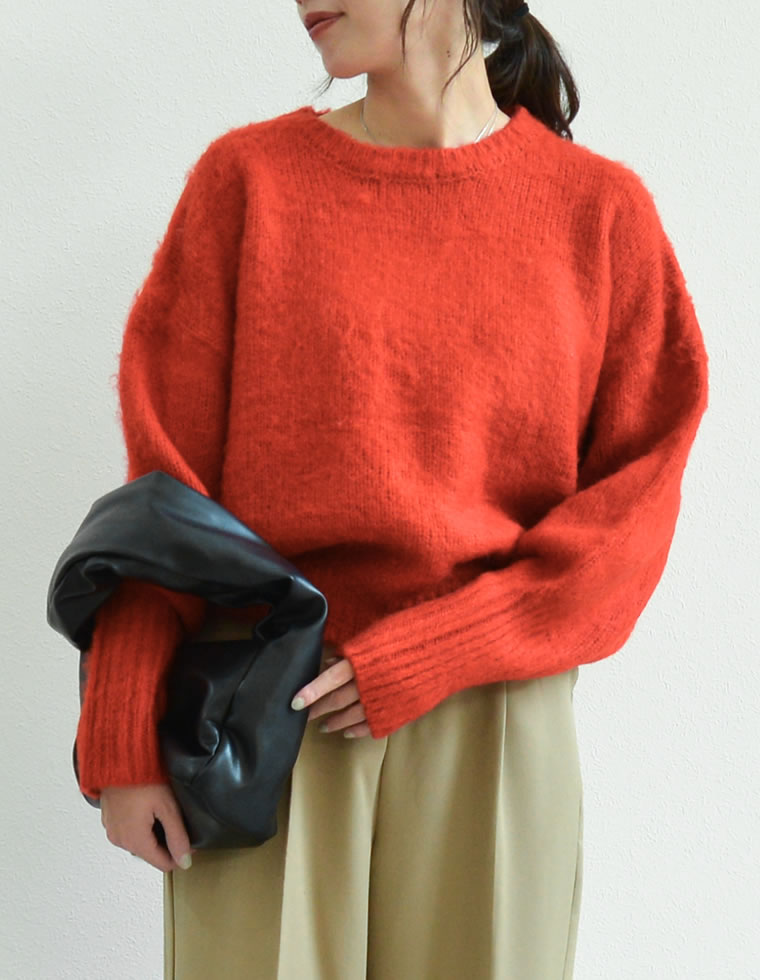 起毛モヘアタッチクルーネックニットプルオーバー