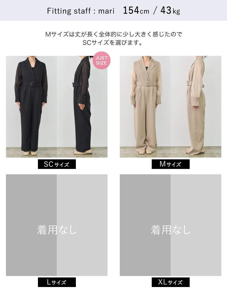 ベルト付きシアーボリュームスリーブオールインワン