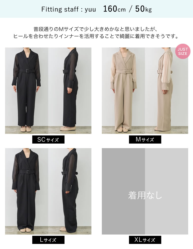 ベルト付きシアーボリュームスリーブオールインワン