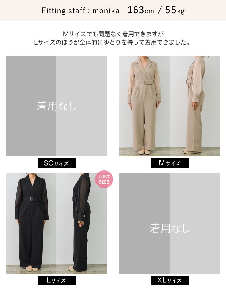 ベルト付きシアーボリュームスリーブオールインワン