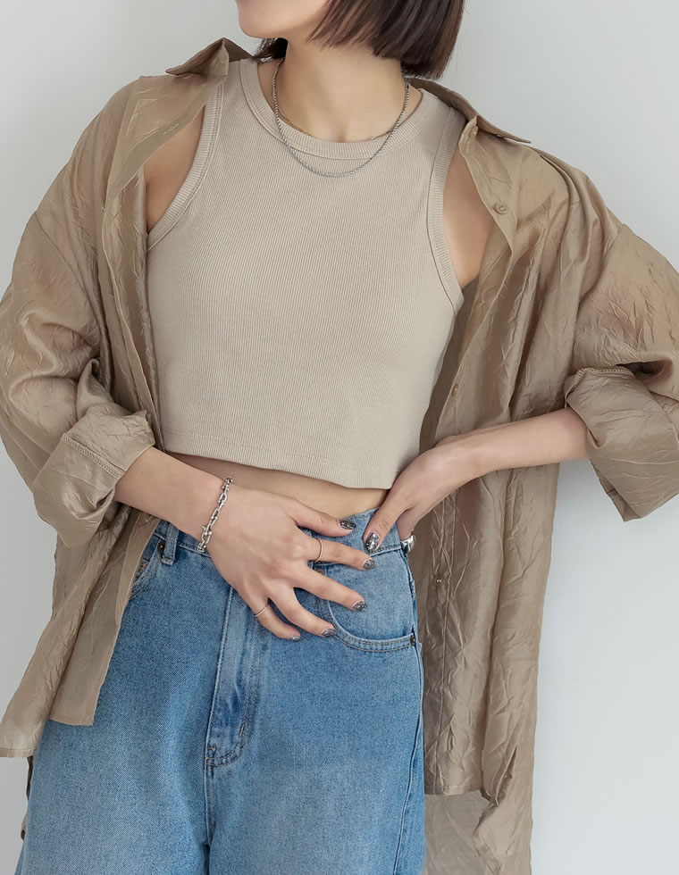 コットンリブカップ付きアメスリショート丈タンクトップ