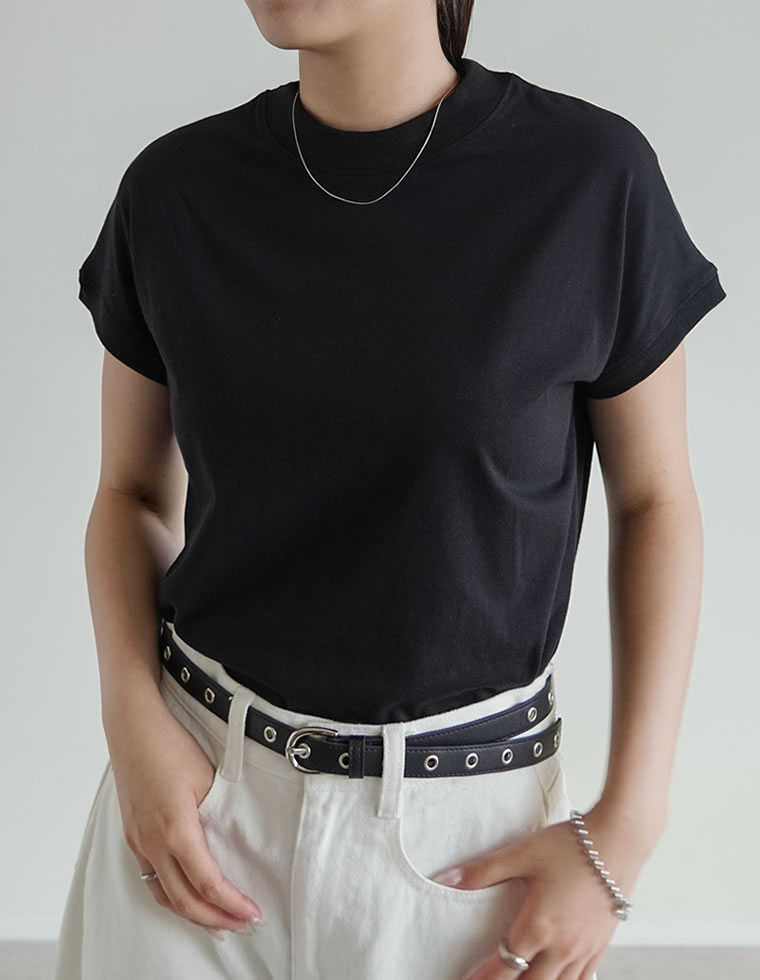 モックネックフレンチスリーブTシャツ