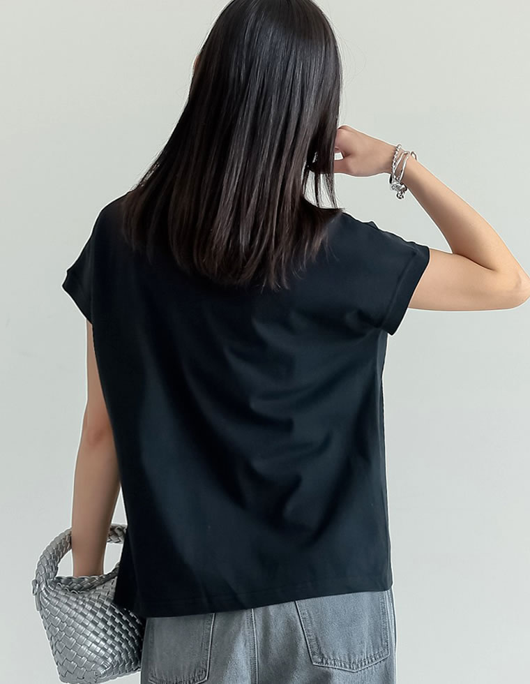 モックネックフレンチスリーブTシャツ