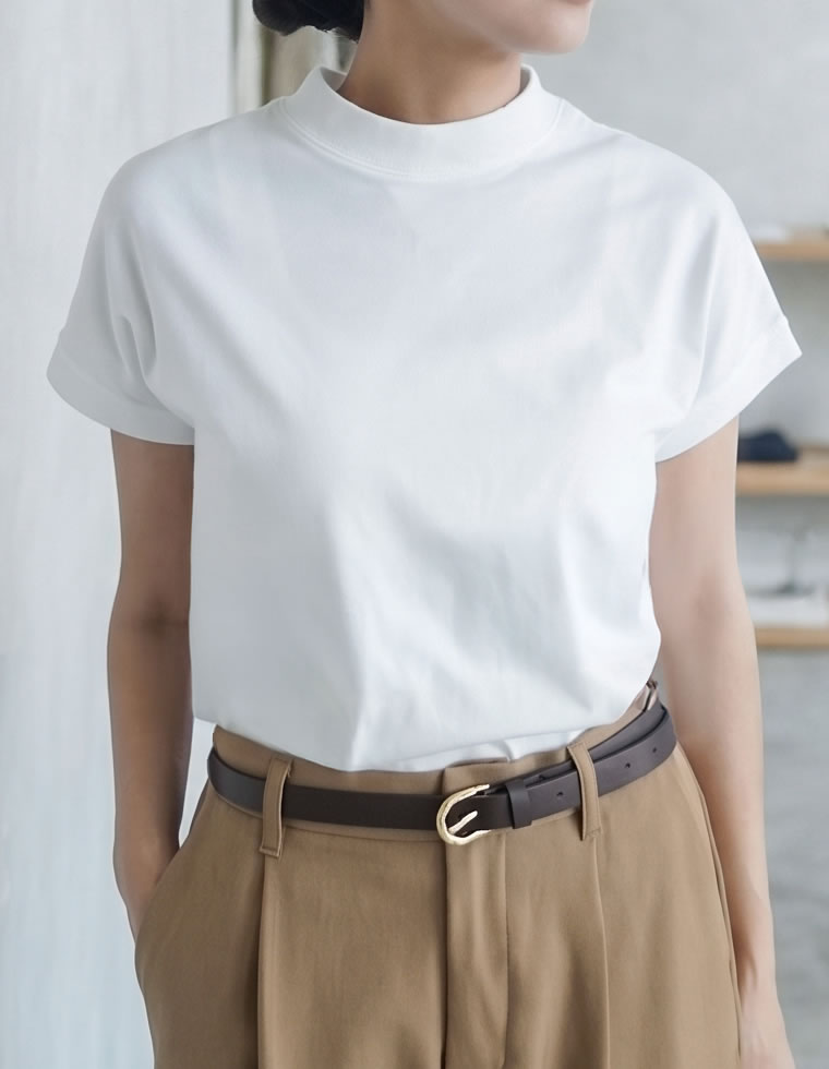 モックネックフレンチスリーブTシャツ