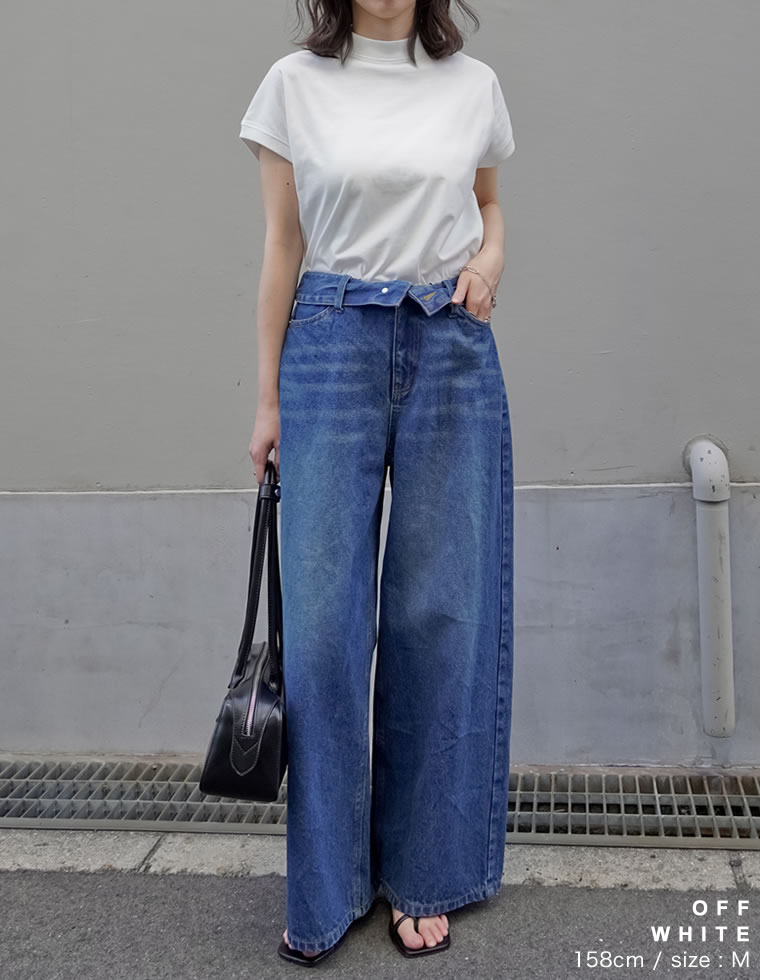 モックネックフレンチスリーブTシャツ