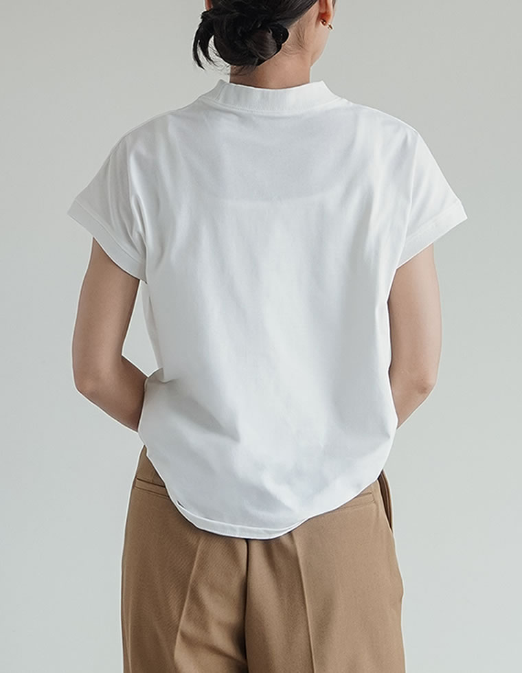 モックネックフレンチスリーブTシャツ