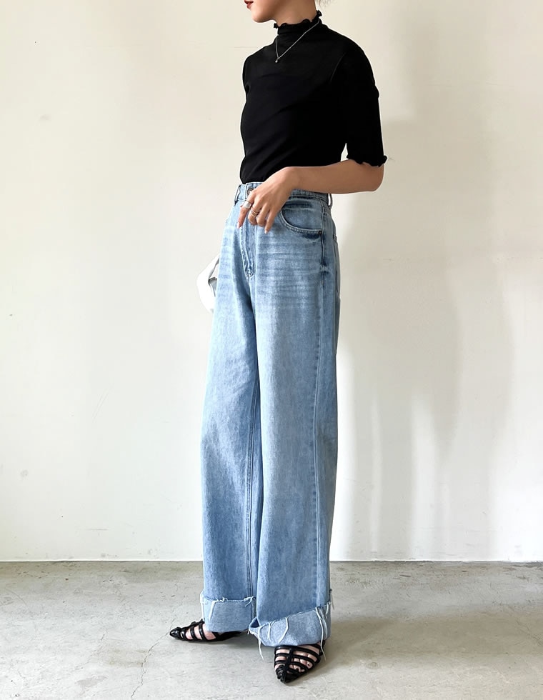コットンロールアップデニムパンツ