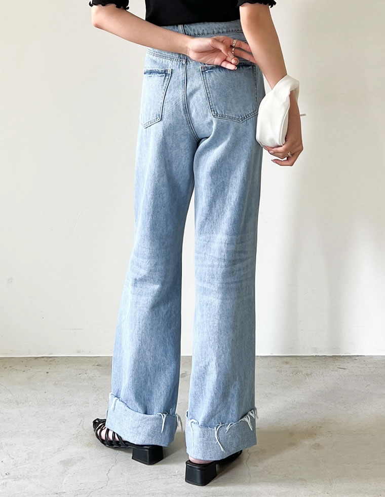 コットンロールアップデニムパンツ