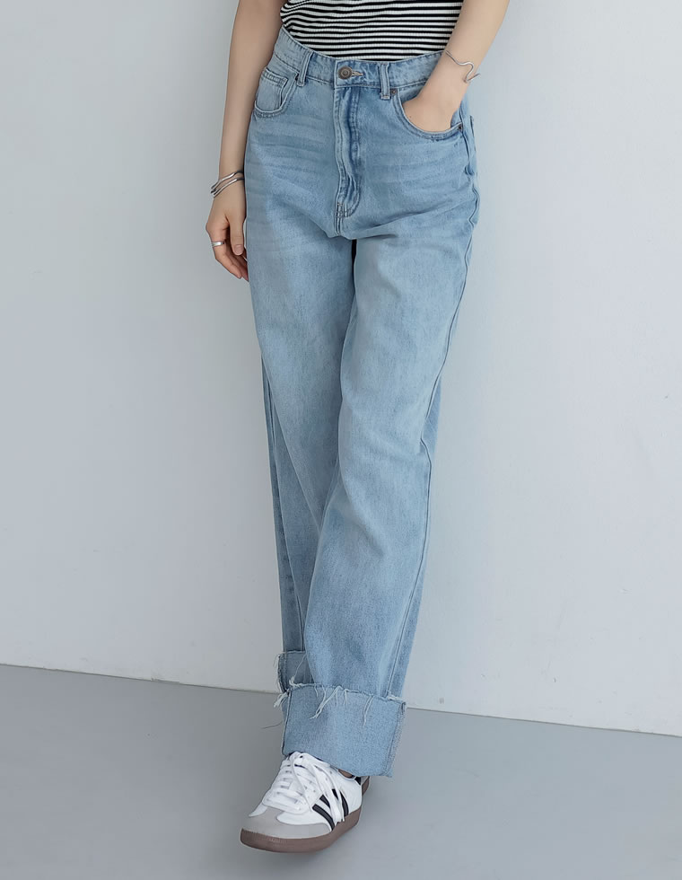 コットンロールアップデニムパンツ