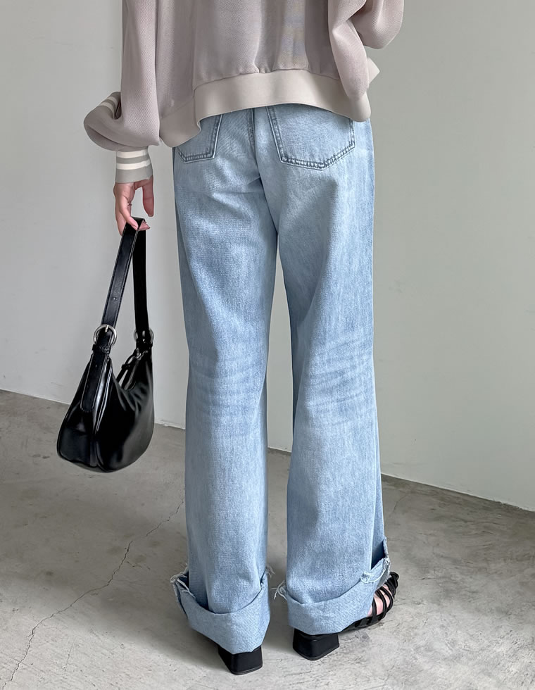 コットンロールアップデニムパンツ