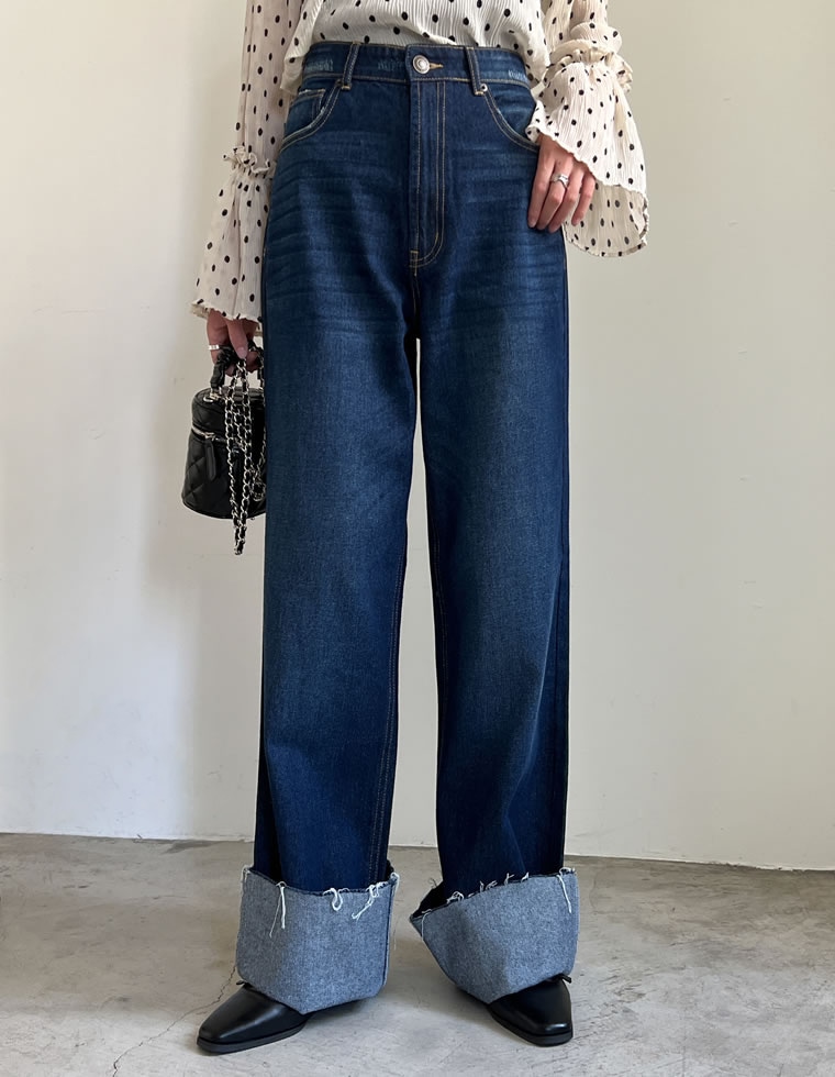 コットンロールアップデニムパンツ