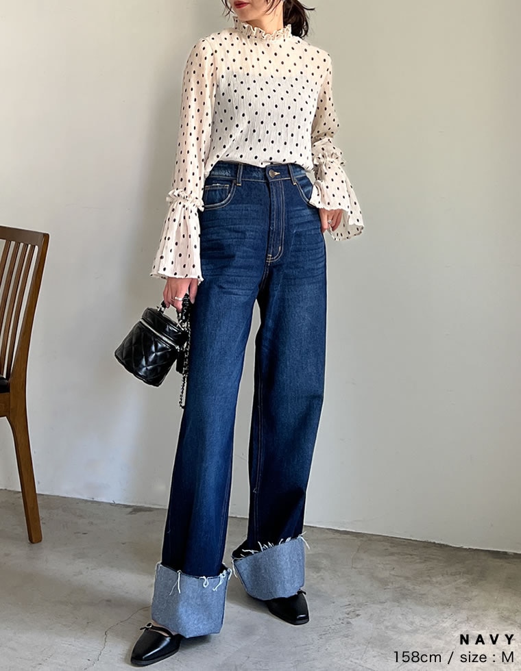コットンロールアップデニムパンツ