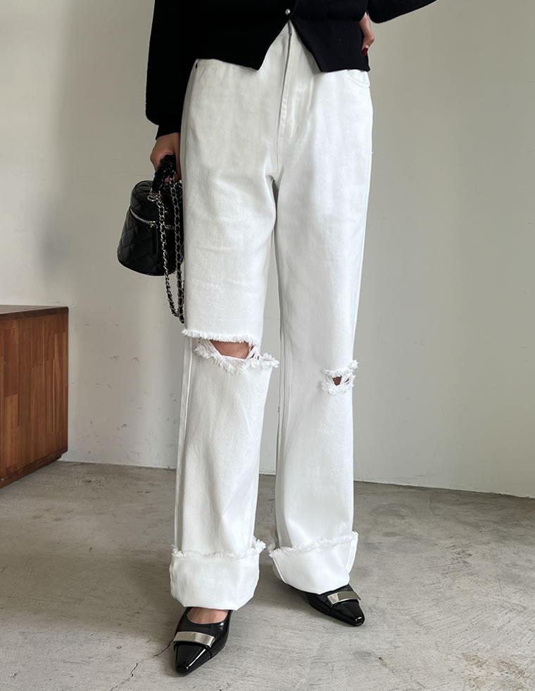 コットンロールアップデニムパンツ