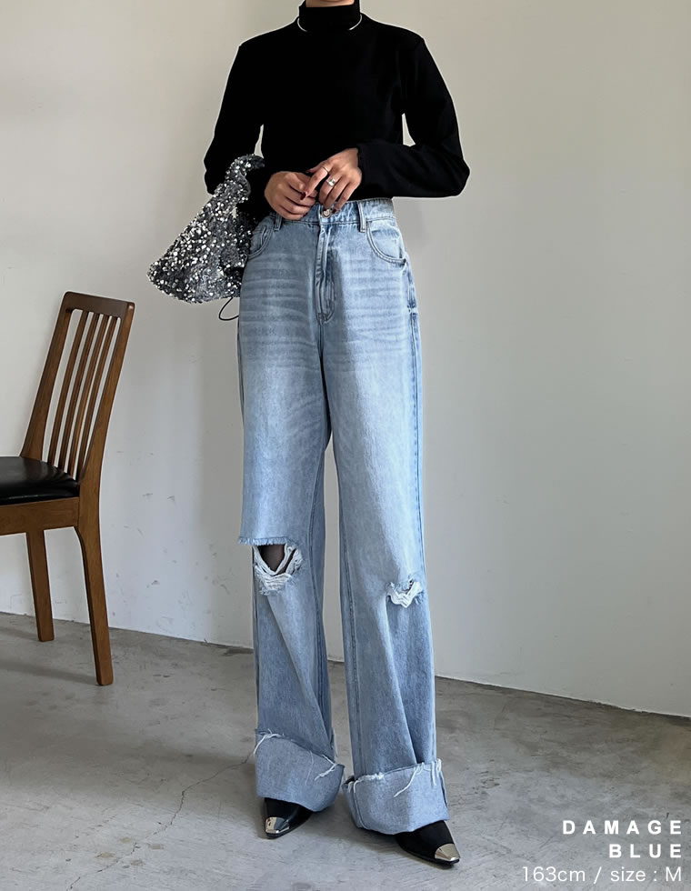 コットンロールアップデニムパンツ