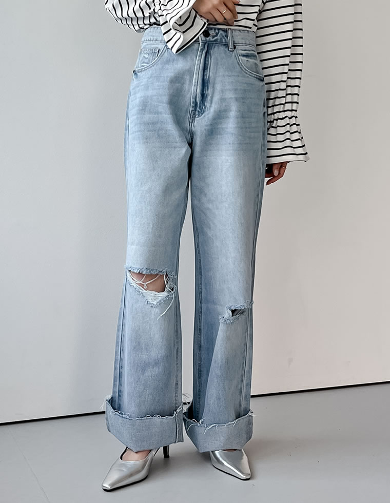 コットンロールアップデニムパンツ
