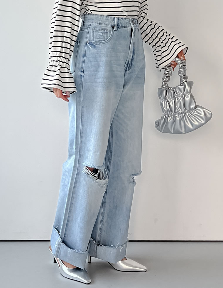 コットンロールアップデニムパンツ