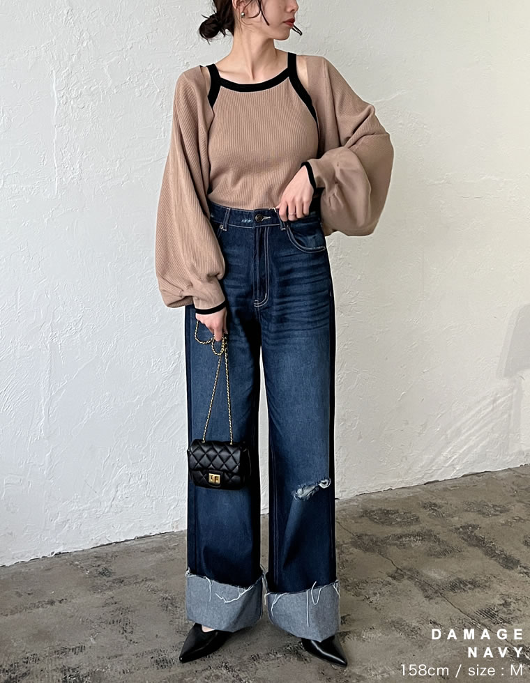 コットンロールアップデニムパンツ