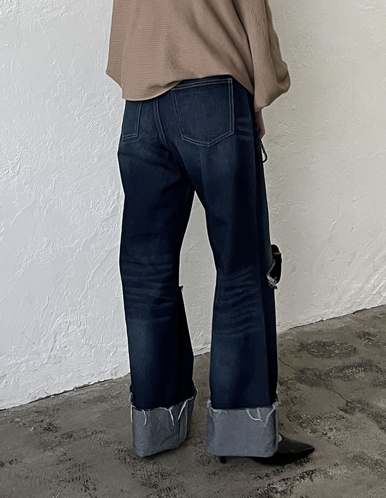 コットンロールアップデニムパンツ