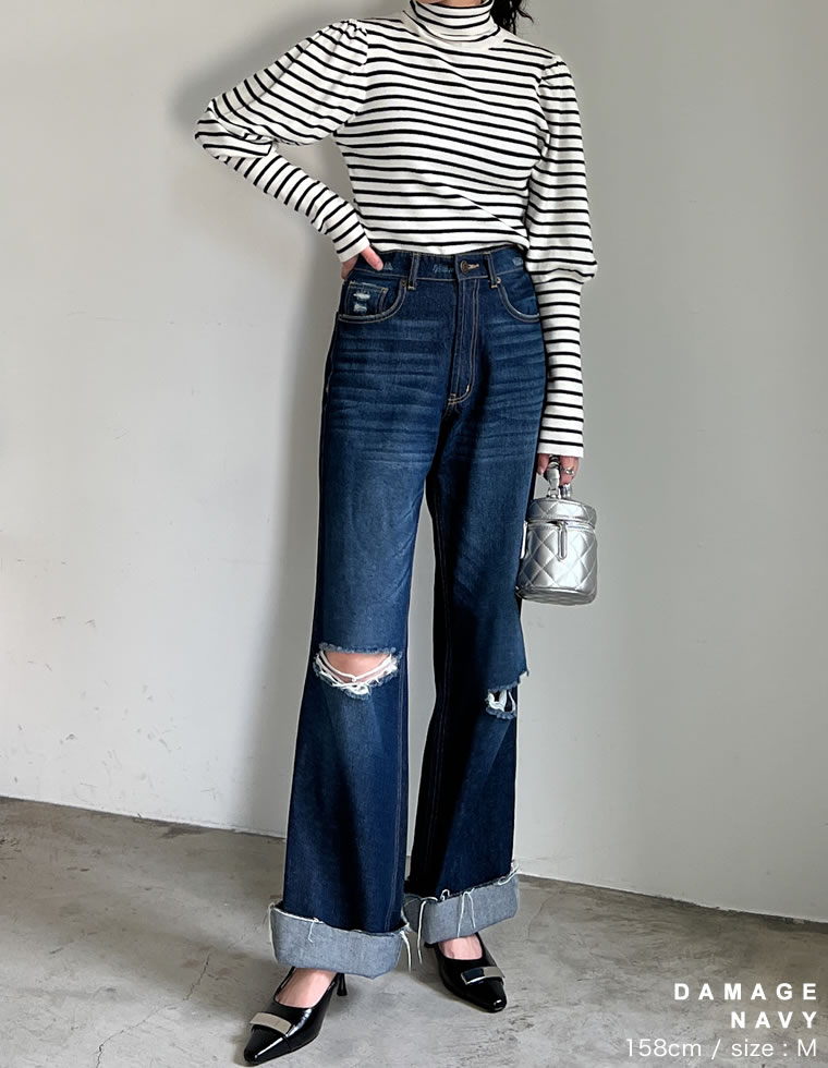 コットンロールアップデニムパンツ